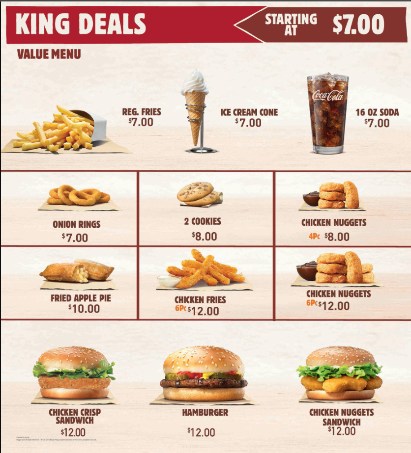 Burger King Afternoon Meals Menu USA