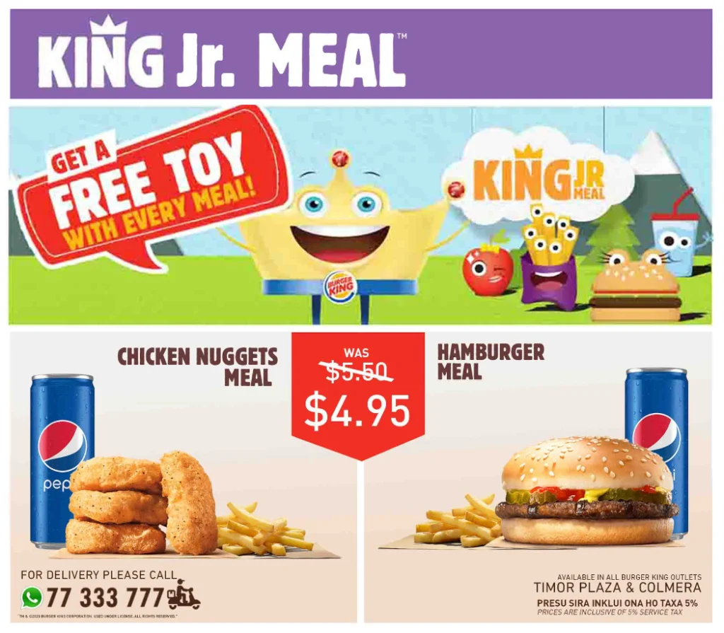 Burger King King Jr. Meals Menu USA