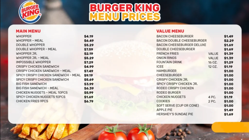 Burger King Menu Updated Prices USA