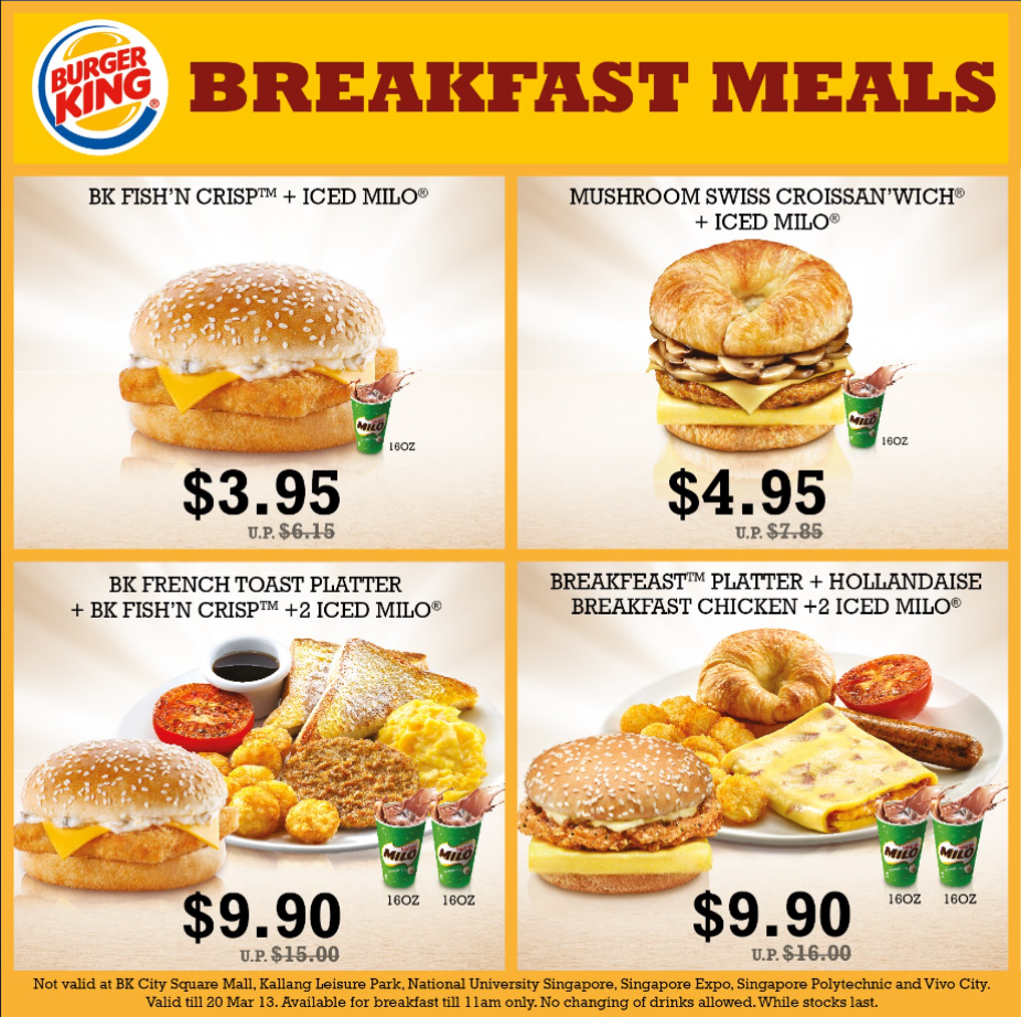 Burger King's Breakfast Meals Menu USA