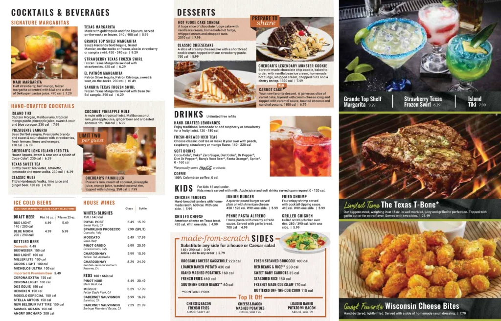 Cheddars Menu With Prices USA