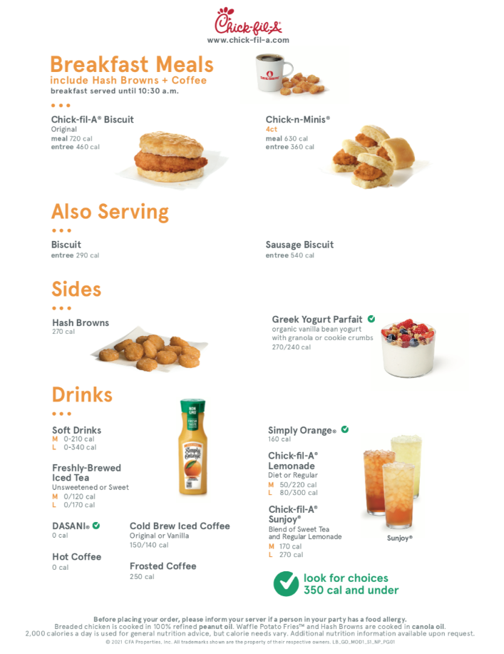 Chick-fil-A Breakfast Menu USA