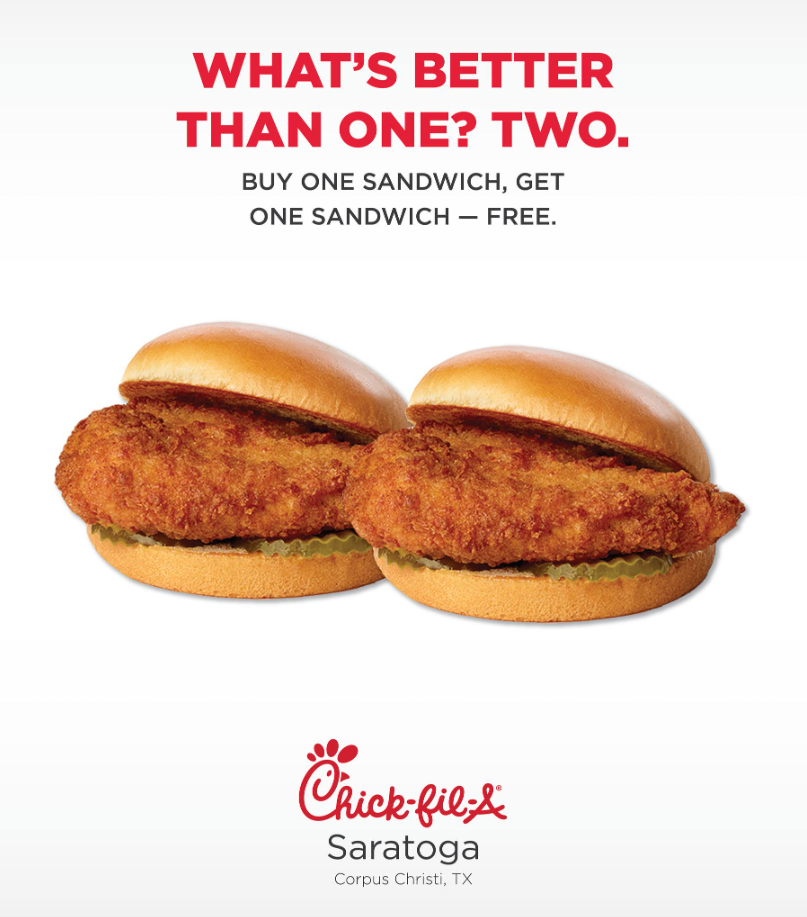 Chick-fil-A Buy One, Get One Free Deal USA