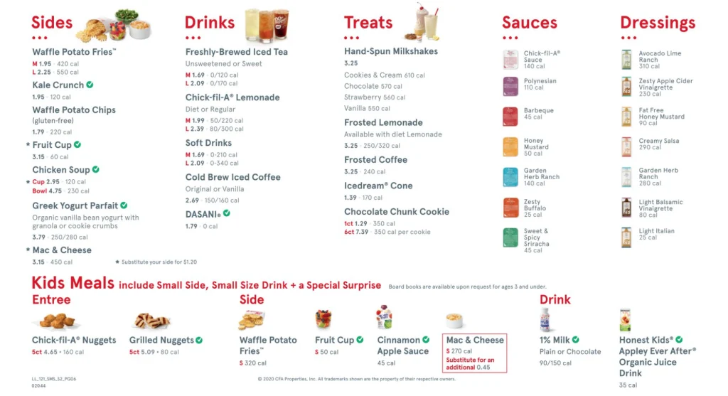 Chick-fil-A Menu Calories USA