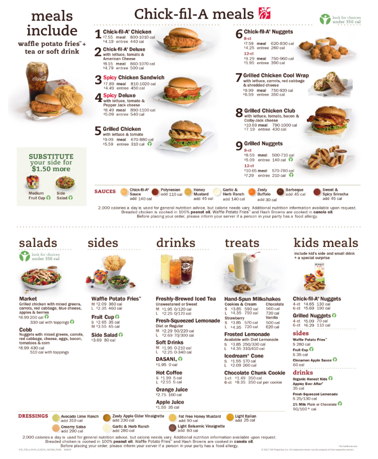 Chick-fil-A Menu With Prices USA