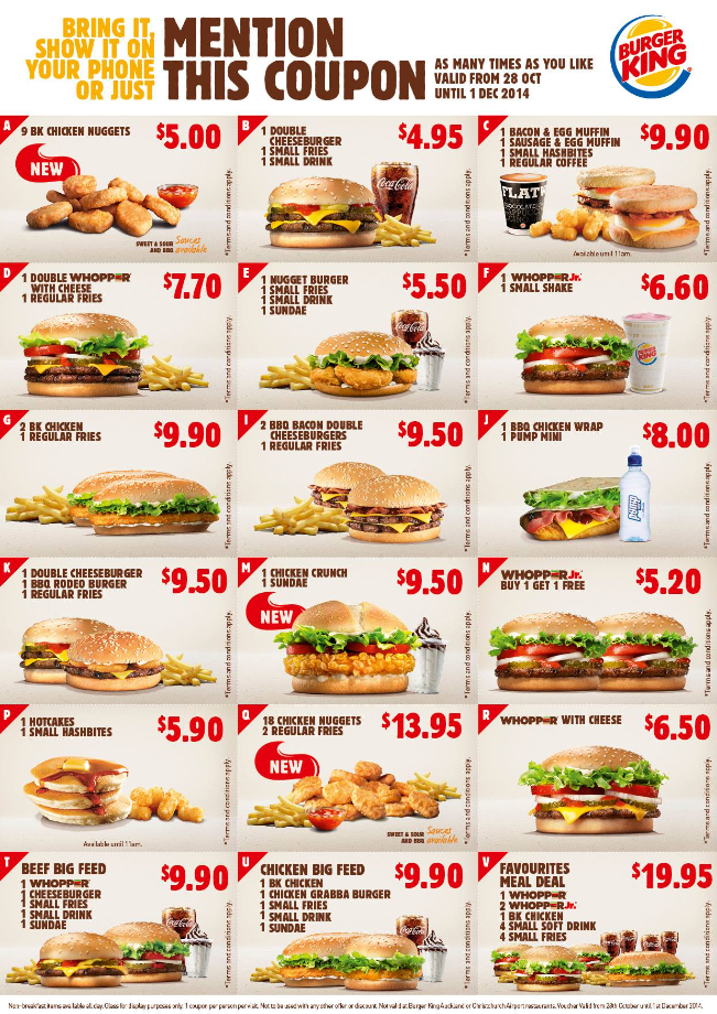 Deals At Burger King Menu USA