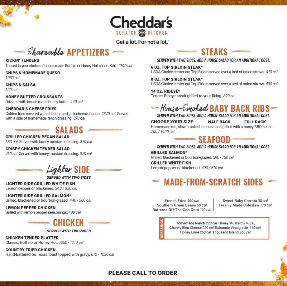 Items At Cheddars Menu Prices USA