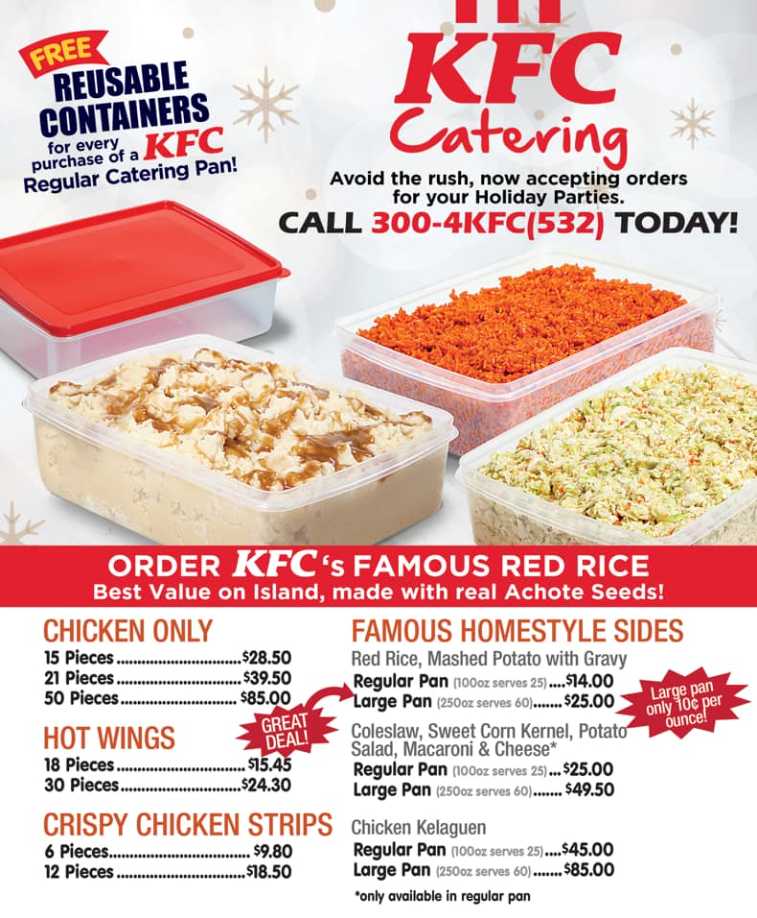 KFC Catering Deals Menu USA