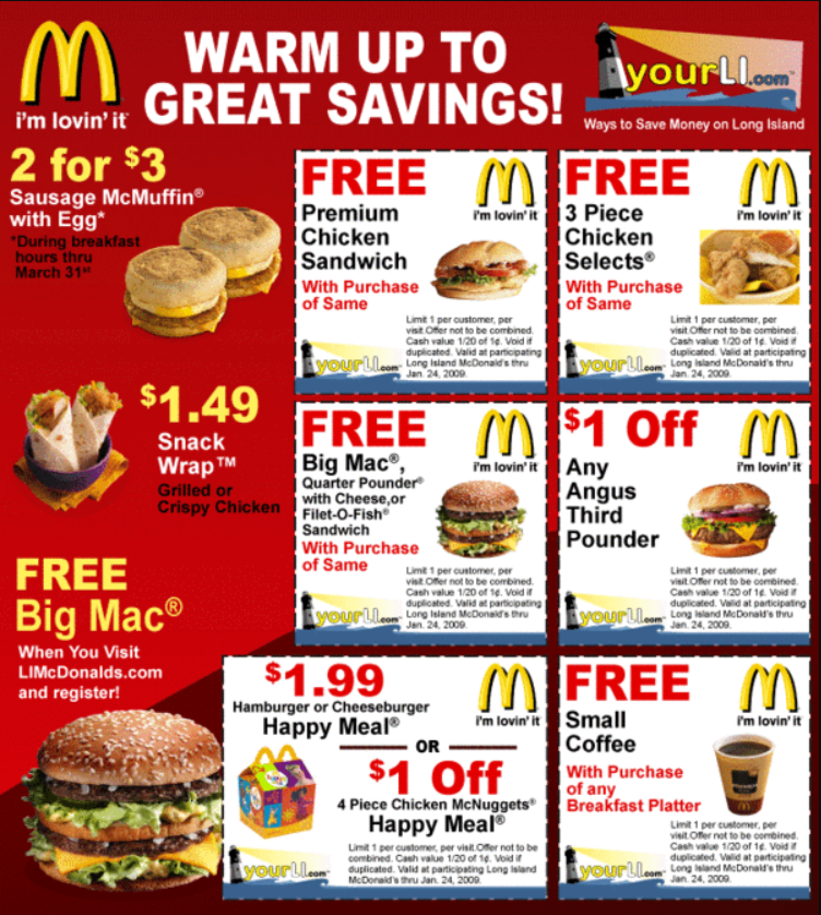 McDonald's Happy Meal Discounts Menu Deal USA