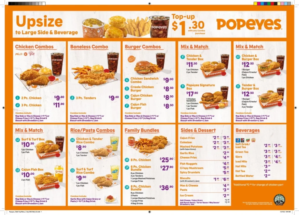 Popeyes Menu With Prices USA