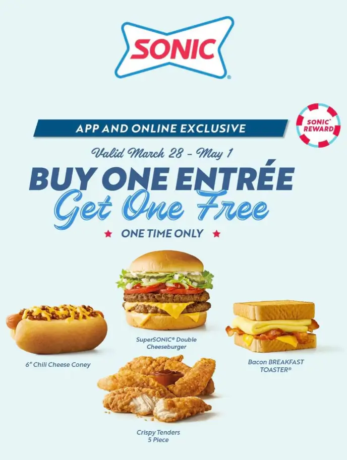 Sonic Buy One, Get One Free (BOGO) Menu Deal USA