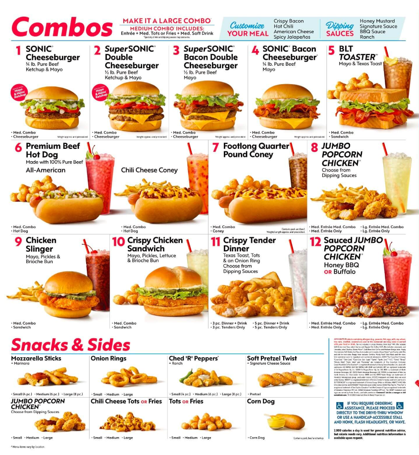 Sonic Menu With Prices USA