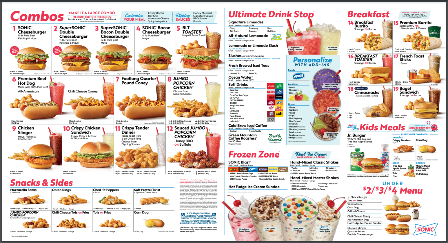 Sonic Menu USA