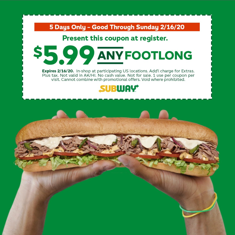 Subway $5 Footlongs Deal USA