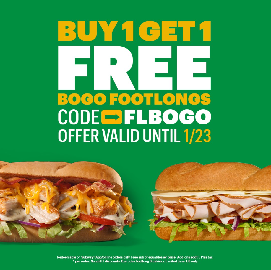 Subway Buy One, Get One Free (BOGO) Deal USA