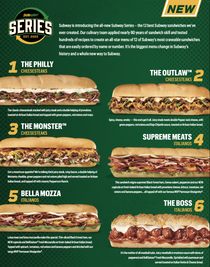 Subway Subway® Series Menu USA