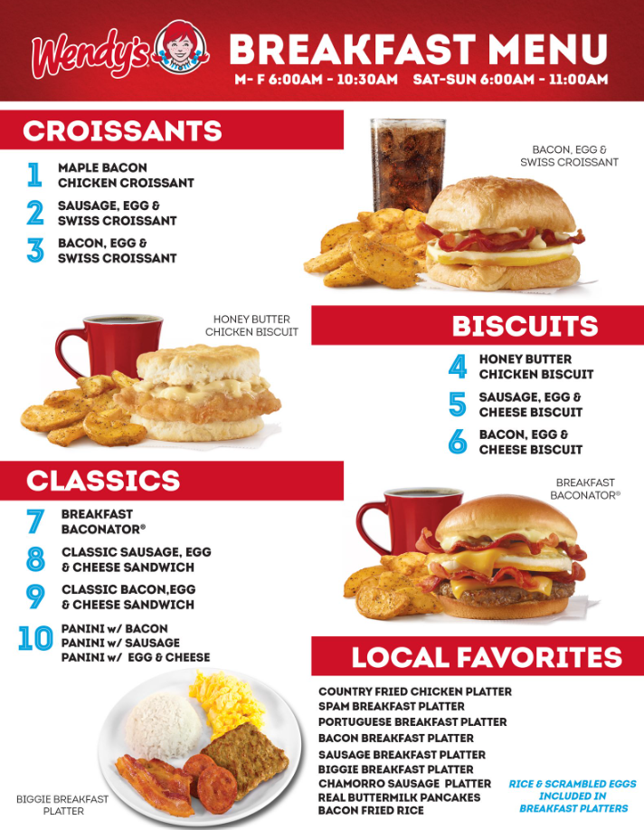 Wendy’s Breakfast Biscuits Menu USA