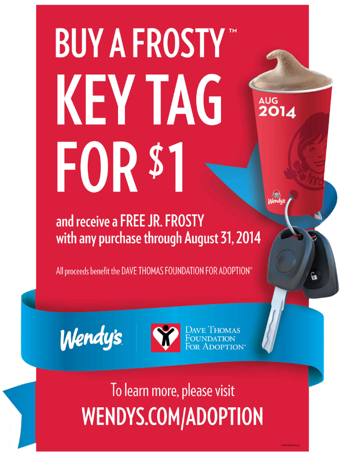 Wendy's Frosty Key Tags Menu Deal USA