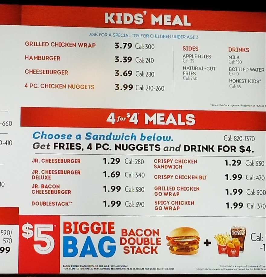 Wendy’s Kids’ Meal® Menu USA