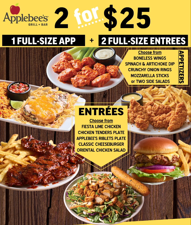 Applebee's 2 for $25 Menu Deal USA