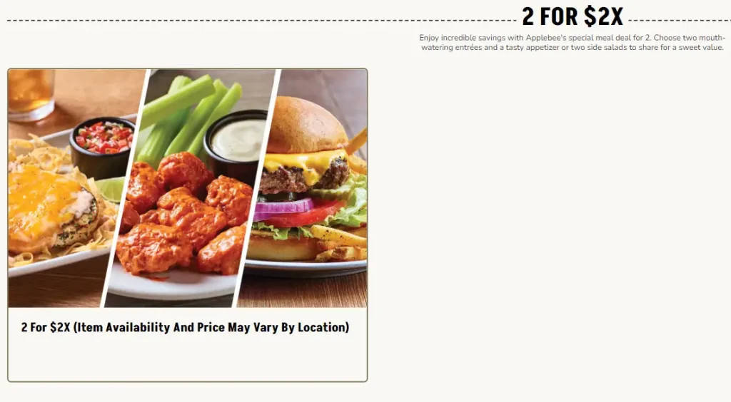 Applebee's 2 for $37 Menu USA