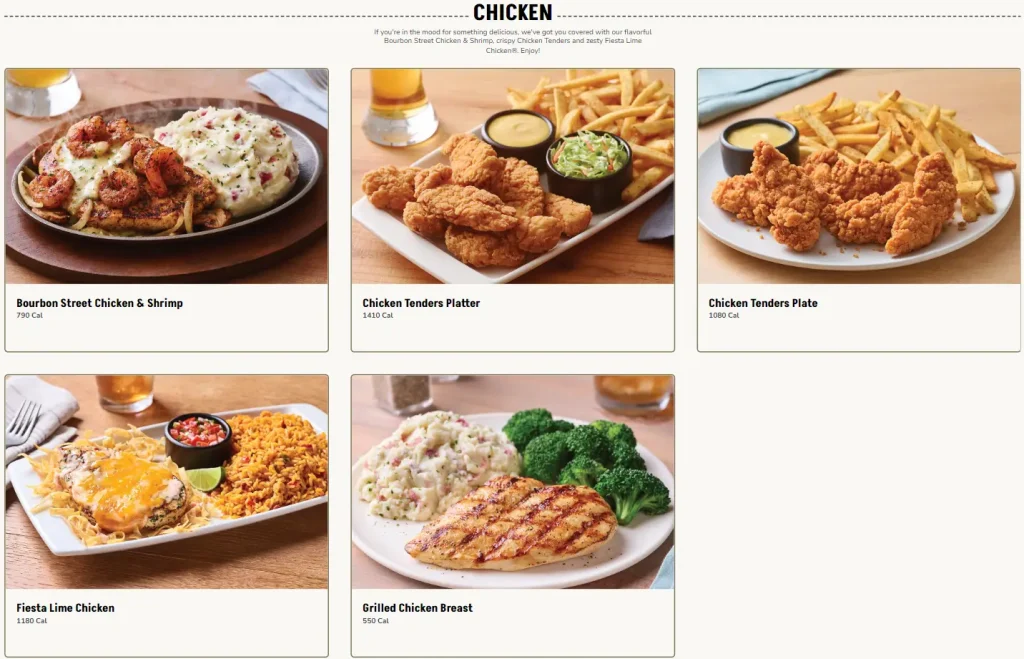 Applebee's Chicken Menu USA