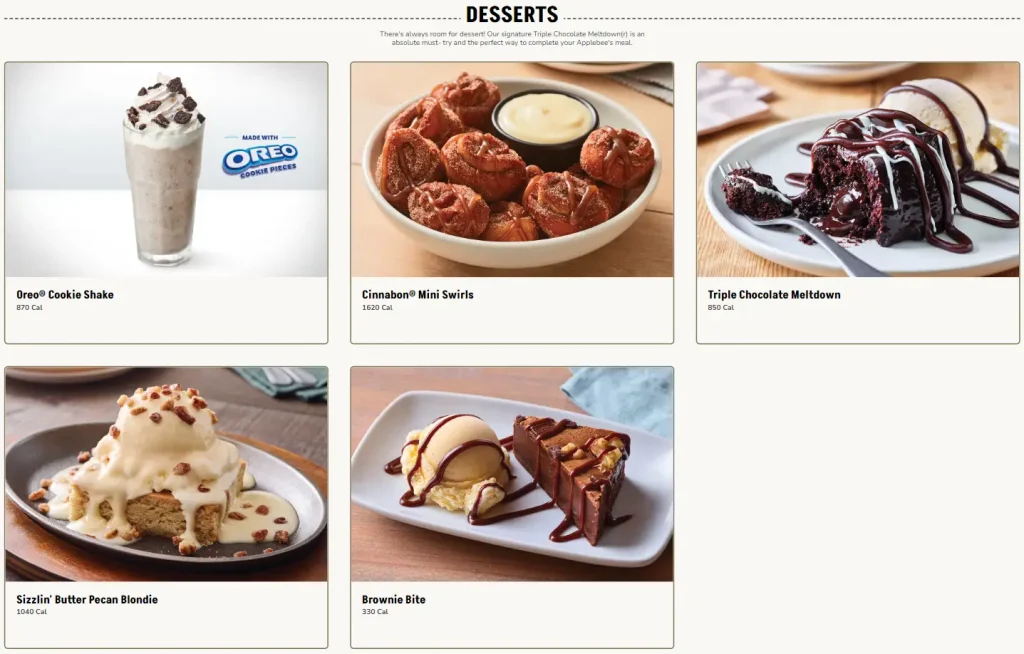 Applebee's Desserts Menu USA