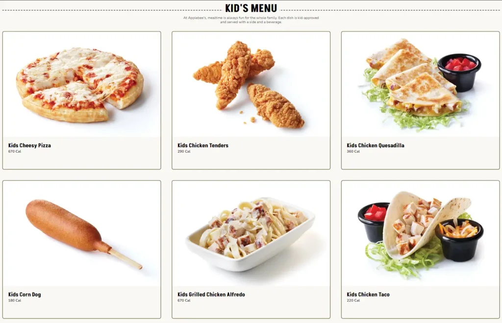 Applebee's Kids Menu USA