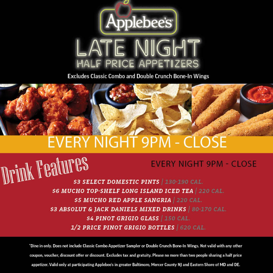 Applebee's Late Night Half-Price Apps Menu Deal USA