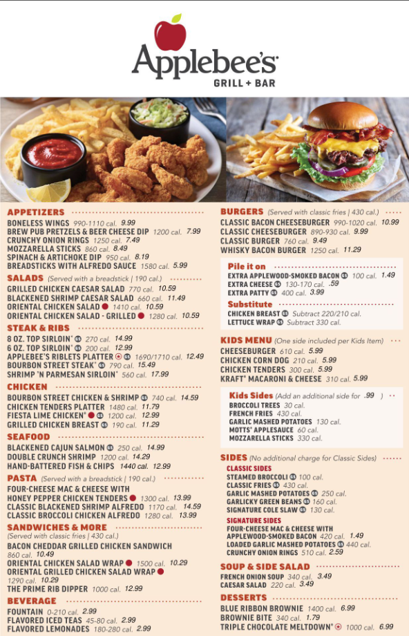 Applebee's Menu Updated Prices USA