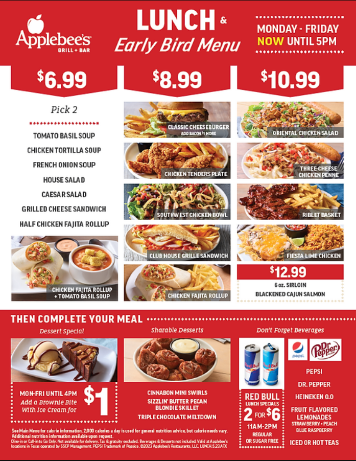 Applebee's Monthly Promotions Menu Deal USA