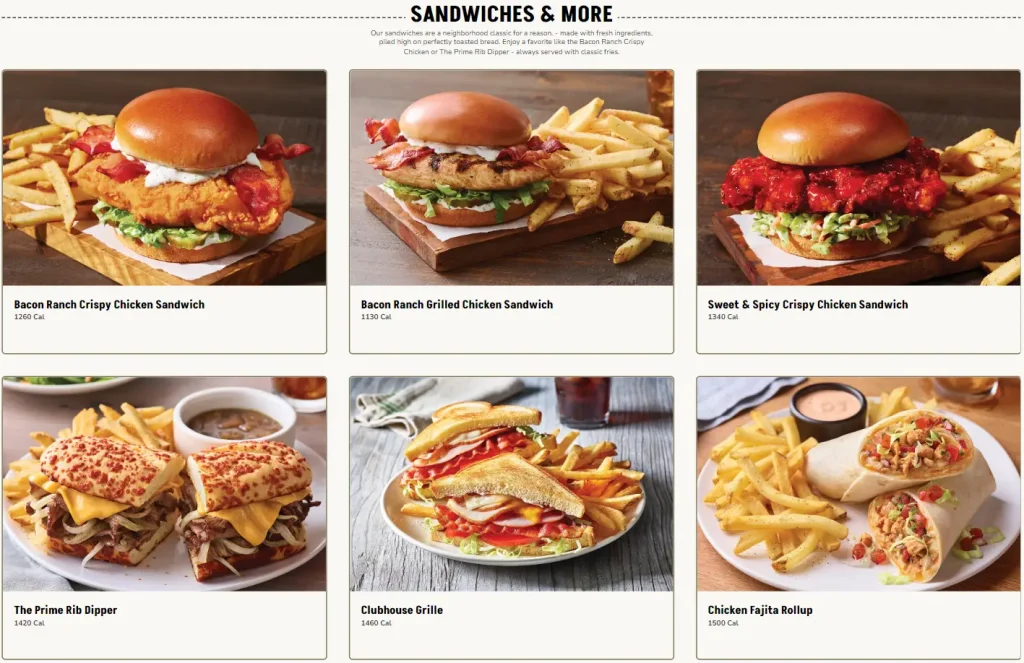 Applebee's Sandwiches & More Menu USA