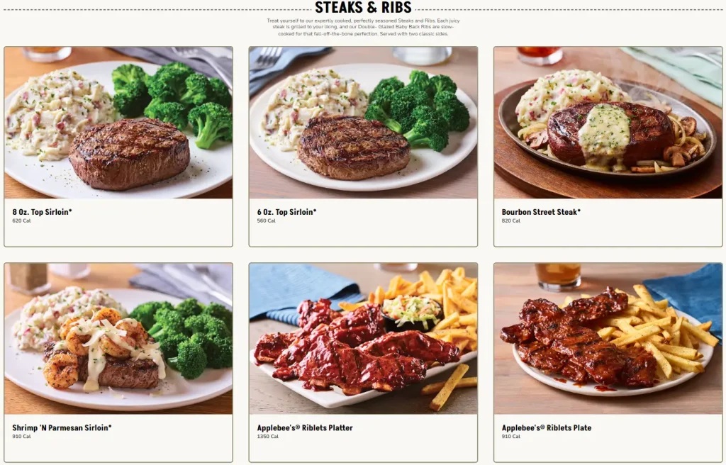 Applebee's Steaks & Ribs Menu USA