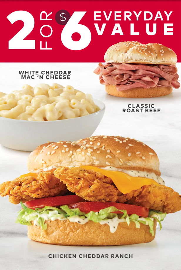 Arby’s 2 for $6 Classic Roast Beef Sandwiches Menu Deal USA