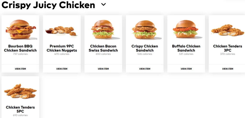 Arby’s Crispy Juicy Chicken Menu USA