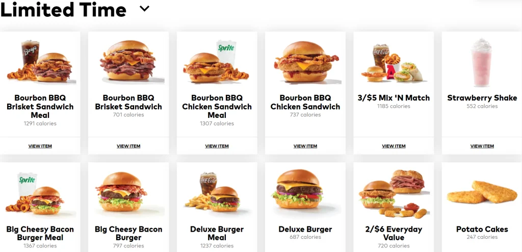 Arby’s Limited Time Only Menu USA