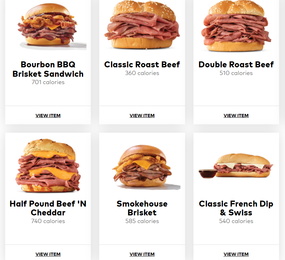 Arby’s Slow Roasted Beef Menu USA