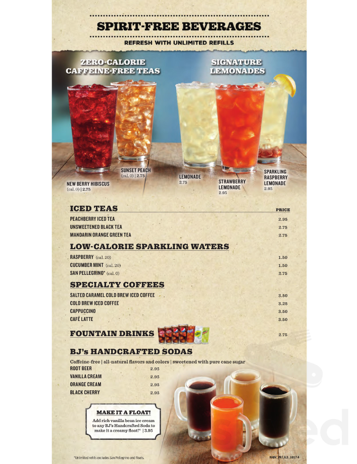 BJ’s Restaurant Beverage Deals Menu USA