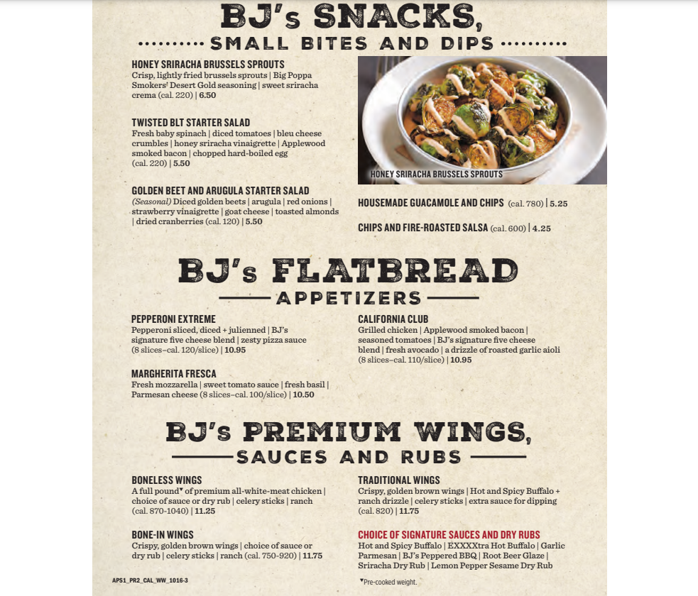 BJ's Restaurant Flatbreads Menu USA