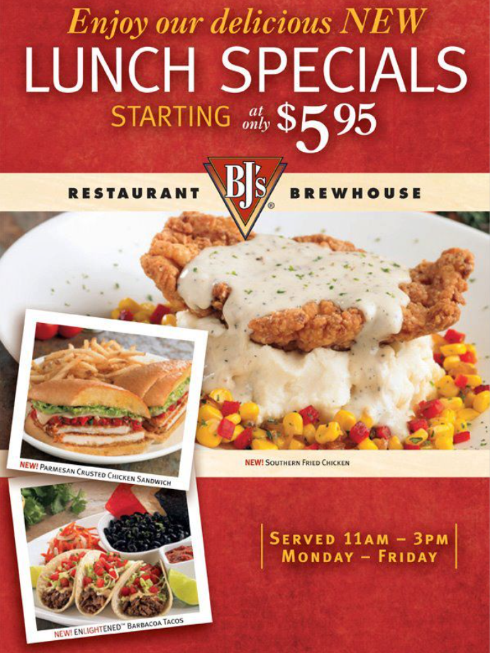 BJ’s Restaurant Lunch Specials Menu Deal USA