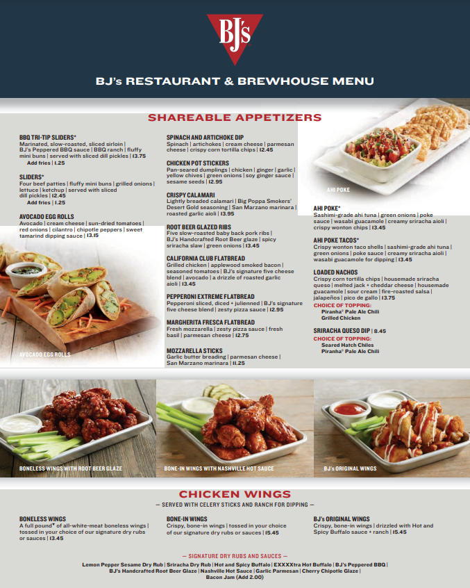 BJ's Restaurant Menu USA