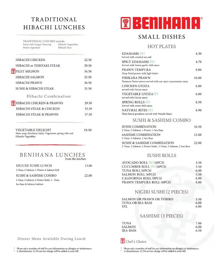 Benihana Menu USA