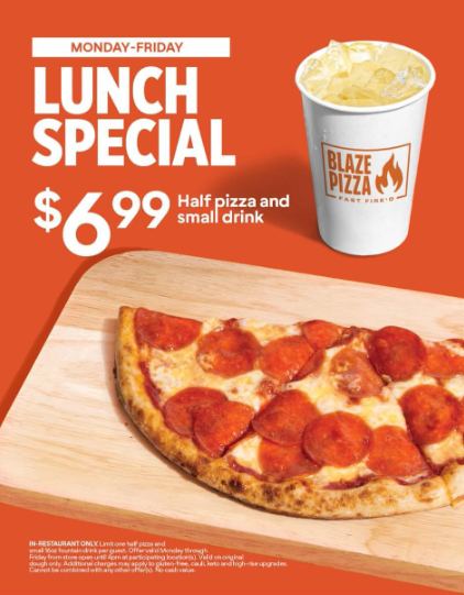 Blaze Pizza Lunch Specials Menu Deal USA