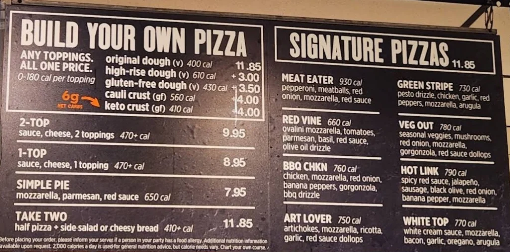 Blaze Pizza Menu Items Prices USA