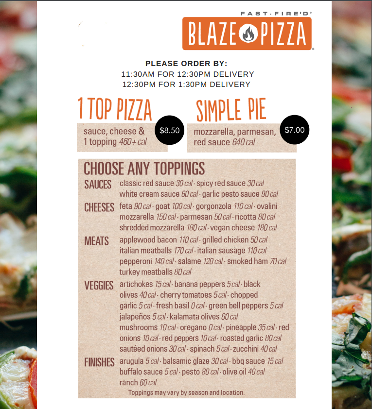 Blaze Pizza Menu With Prices USA