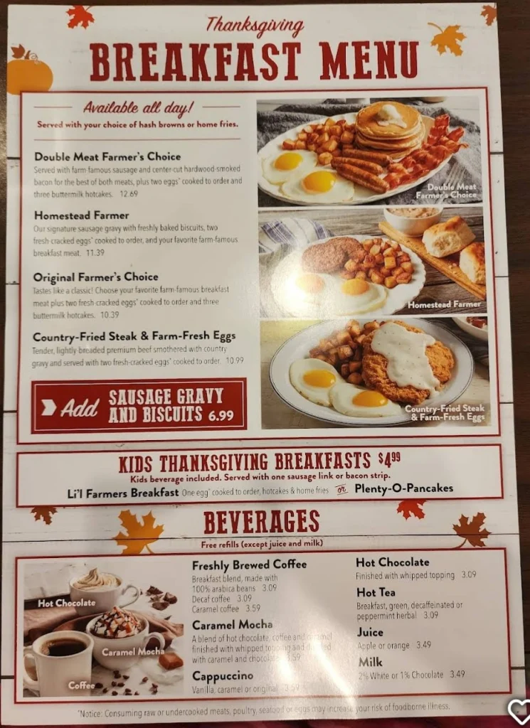 Bob Evans Menu Items Prices USA