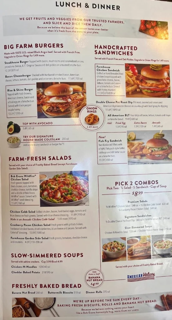 Bob Evans Menu Updated Prices USA