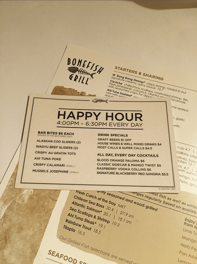 Bonefish Grill Happy Hour Specials Deal USA