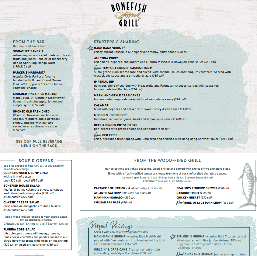 Bonefish Grill Menu With Prices USA