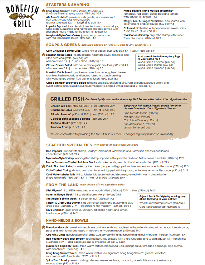 Bonefish Grill Menu USA